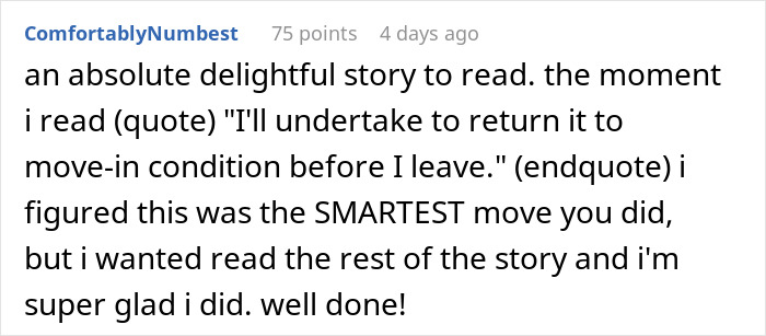 Text from a forum post discussing a delightful story about condo renovations. Text from a forum post discussing a delightful story about condo renovations.