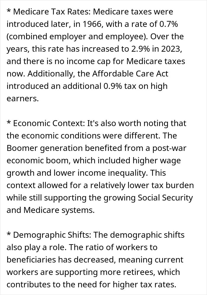 Text explaining Medicare tax rates, economic context, and demographic shifts affecting "free money" perceptions. Text explaining Medicare tax rates, economic context, and demographic shifts affecting "free money" perceptions.
