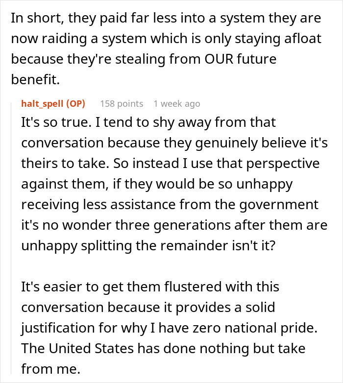 Text conversation about "free money" complaint, highlighting generational perspectives on government assistance. Text conversation about "free money" complaint, highlighting generational perspectives on government assistance.