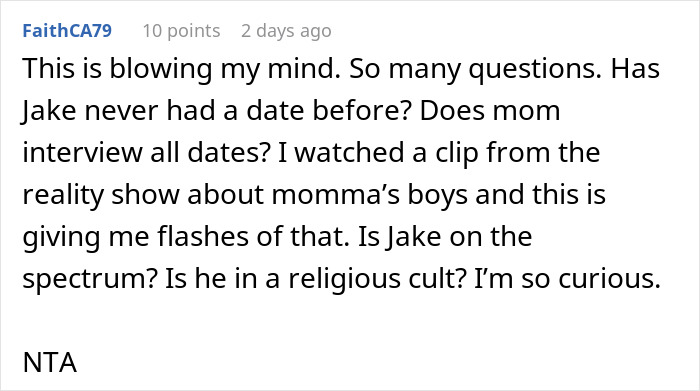 Text from a user discussing a surprising date involving a mom, questioning various scenarios. Text from a user discussing a surprising date involving a mom, questioning various scenarios.