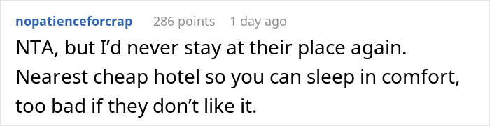 Text comment expressing frustration over family holiday accommodations. Text comment expressing frustration over family holiday accommodations.