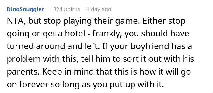Text comment discussing a couple's recurring family holiday issues. Text comment discussing a couple's recurring family holiday issues.