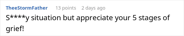 Comment about a train detour situation being compared to the five stages of grief. Comment about a train detour situation being compared to the five stages of grief.
