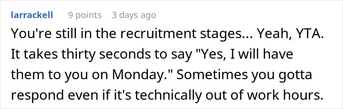 Forum post discussing getting fired before starting, emphasizing response time during recruitment. Forum post discussing getting fired before starting, emphasizing response time during recruitment.
