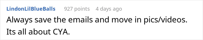 Reddit comment advises saving emails and photos as protection against landlord issues. Reddit comment advises saving emails and photos as protection against landlord issues.