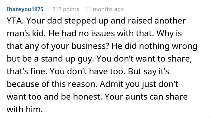 Comment on family inheritance, discussing a father's role in raising a stepchild and honesty about sharing assets. Comment on family inheritance, discussing a father's role in raising a stepchild and honesty about sharing assets.