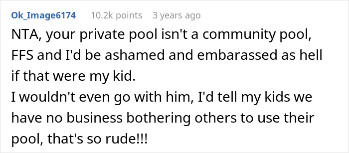 Text screenshot about kids using a private pool without permission. Text screenshot about kids using a private pool without permission.
