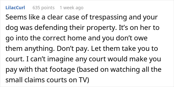 Comment on a forum discussing a case involving a woman, her dog, and a trespassing incident. Comment on a forum discussing a case involving a woman, her dog, and a trespassing incident.