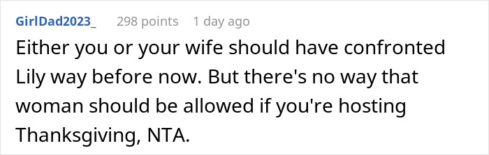 Reddit comment criticizing rudeness and discussing hosting Thanksgiving. Reddit comment criticizing rudeness and discussing hosting Thanksgiving.
