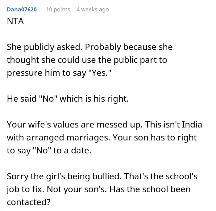 Reddit comment discussing dad support for son's choice against family friend's daughter, touching on cultural values. Reddit comment discussing dad support for son's choice against family friend's daughter, touching on cultural values.