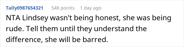 Comment regarding the difference between honesty and rudeness, part of a dinner-related family drama. Comment regarding the difference between honesty and rudeness, part of a dinner-related family drama.