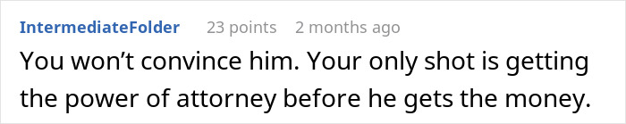 Comment about an elder falling for a deepfake scam, discussing power of attorney. Comment about an elder falling for a deepfake scam, discussing power of attorney.