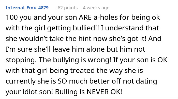 Comment criticizing father for supporting son in family drama over a friend's daughter. Comment criticizing father for supporting son in family drama over a friend's daughter.