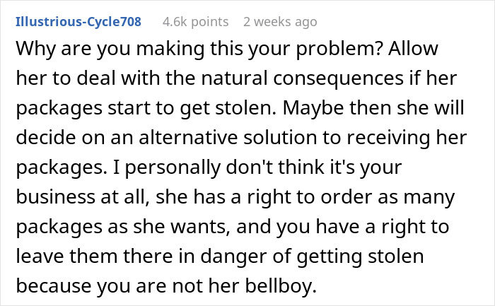 Screenshot of a comment discussing a landlord's issues with shopaholic tenants and delivery management. Screenshot of a comment discussing a landlord's issues with shopaholic tenants and delivery management.