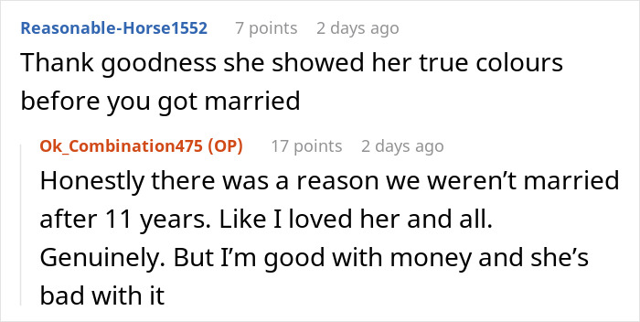 Reddit comments discuss relationship and entitlement issues, highlighting reactions to financial disagreements post-breakup. Reddit comments discuss relationship and entitlement issues, highlighting reactions to financial disagreements post-breakup.