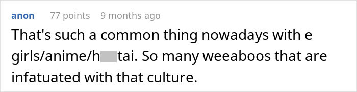 Text from a comment discussing the fascination with anime and Japanese culture. Text from a comment discussing the fascination with anime and Japanese culture.