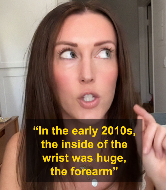 Young woman discussing tattoo trends, emphasizing trends on wrist and forearm in the 2010s. Young woman discussing tattoo trends, emphasizing trends on wrist and forearm in the 2010s.