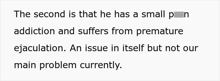 Text about a husband's personal issues related to addiction and intimacy challenges. Text about a husband's personal issues related to addiction and intimacy challenges.