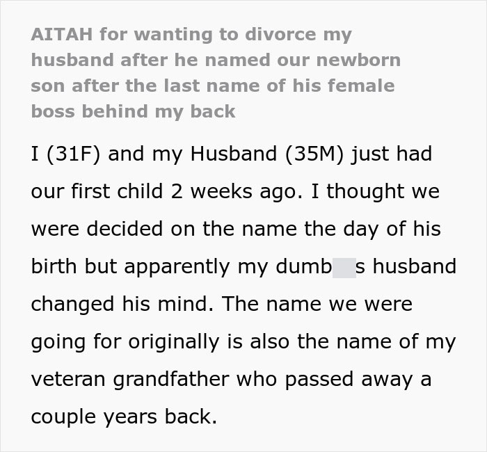 Woman Plans To Divorce Husband For Changing Their Son’s Name Behind Her Back Woman Plans To Divorce Husband For Changing Their Son’s Name Behind Her Back