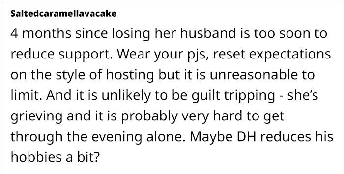 A text message discussing grief, family support, and setting expectations after losing a husband. A text message discussing grief, family support, and setting expectations after losing a husband.