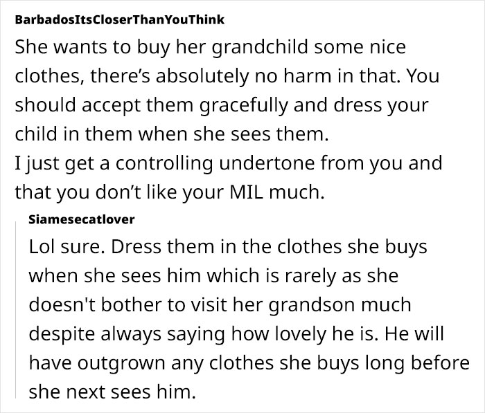 Lady Looks Gift Horse In The Mouth After MIL Gifts Grandchild Clothes, Not Toys, Netizens Slam Her Lady Looks Gift Horse In The Mouth After MIL Gifts Grandchild Clothes, Not Toys, Netizens Slam Her