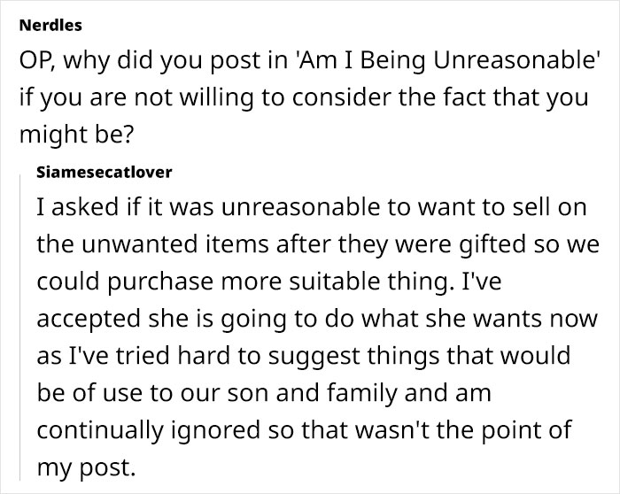 Lady Looks Gift Horse In The Mouth After MIL Gifts Grandchild Clothes, Not Toys, Netizens Slam Her Lady Looks Gift Horse In The Mouth After MIL Gifts Grandchild Clothes, Not Toys, Netizens Slam Her