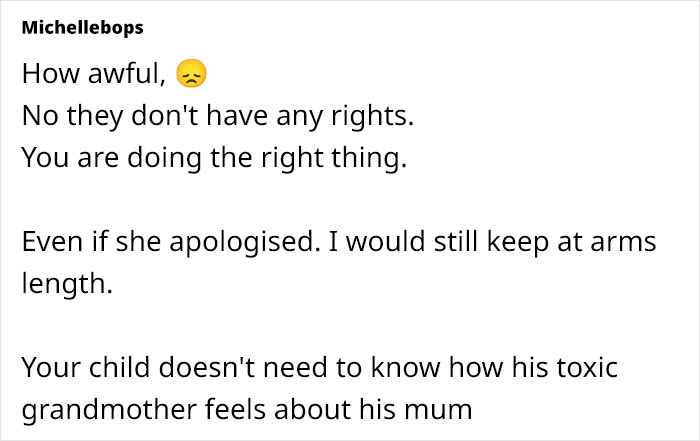 Text conversation discussing a grandmother's rudeness and the decision to keep her away from her grandchild. Text conversation discussing a grandmother's rudeness and the decision to keep her away from her grandchild.