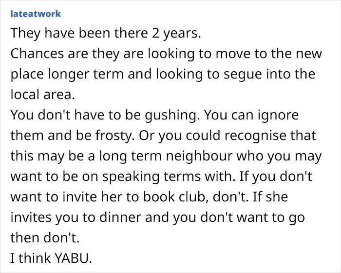 Text discussing new couple's potential long-term integration and neighborly interactions. Text discussing new couple's potential long-term integration and neighborly interactions.