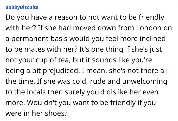 Text from an online discussion about welcoming neighbors, highlighting feelings of prejudice and friendliness. Text from an online discussion about welcoming neighbors, highlighting feelings of prejudice and friendliness.