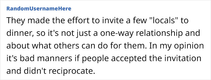 Text conversation about new couple inviting locals for dinner and neighbor etiquette. Text conversation about new couple inviting locals for dinner and neighbor etiquette.