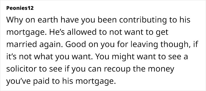 Comment discussing commitment issues and financial contributions in a relationship. Comment discussing commitment issues and financial contributions in a relationship.