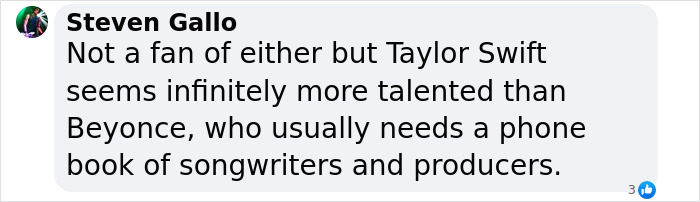 Screenshot of a comment discussing Taylor Swift's talent in Billboard popstar rankings. Screenshot of a comment discussing Taylor Swift's talent in Billboard popstar rankings.