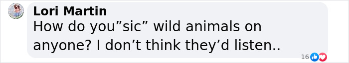 Comment questioning how wild animals could be sent after someone, related to Josh Brolin story. Comment questioning how wild animals could be sent after someone, related to Josh Brolin story.