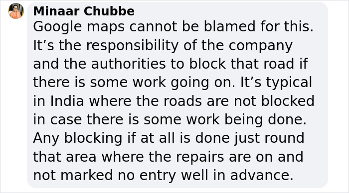 User comment discussing Google Maps' role in fatal car crash on unfinished bridge. User comment discussing Google Maps' role in fatal car crash on unfinished bridge.