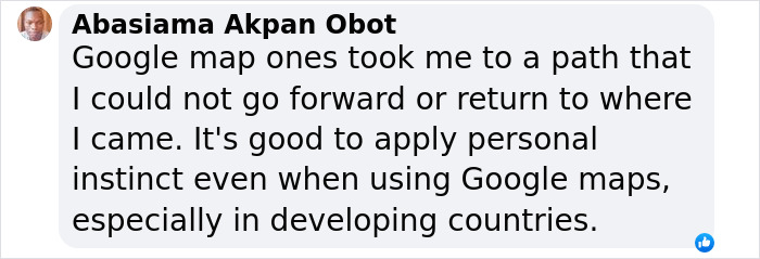 Comment highlights concerns about Google Maps guidance and unfinished bridge risks. Comment highlights concerns about Google Maps guidance and unfinished bridge risks.