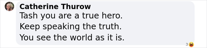 Screenshot of a supportive comment for a vegan activist. Screenshot of a supportive comment for a vegan activist.