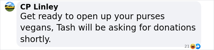 Text message mocking vegan activist, mentioning donations from vegans. Text message mocking vegan activist, mentioning donations from vegans.