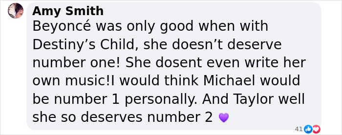 Comment discussing Taylor Swift ranking at #2 in Billboard popstar list, expressing outrage over Billboard placement. Comment discussing Taylor Swift ranking at #2 in Billboard popstar list, expressing outrage over Billboard placement.