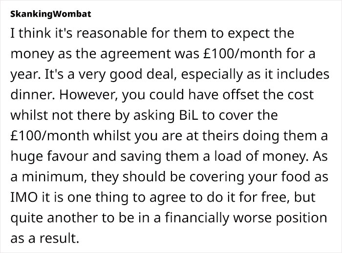 Text discussing a rent agreement of £100/month, including meals, and financial implications of not paying rent. Text discussing a rent agreement of £100/month, including meals, and financial implications of not paying rent.
