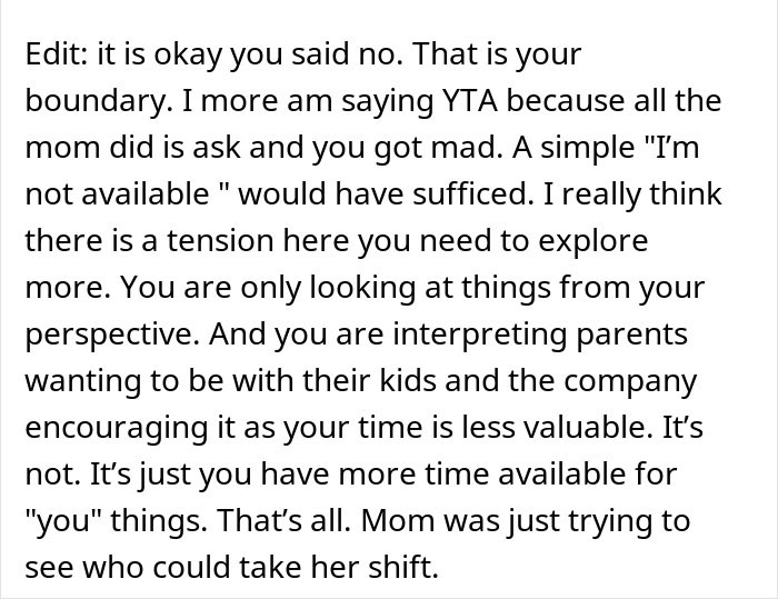 Mom Wants Coworker To Cover Her On Holiday Because She Doesn’t Have Kids, Gets A Reality Check Mom Wants Coworker To Cover Her On Holiday Because She Doesn’t Have Kids, Gets A Reality Check