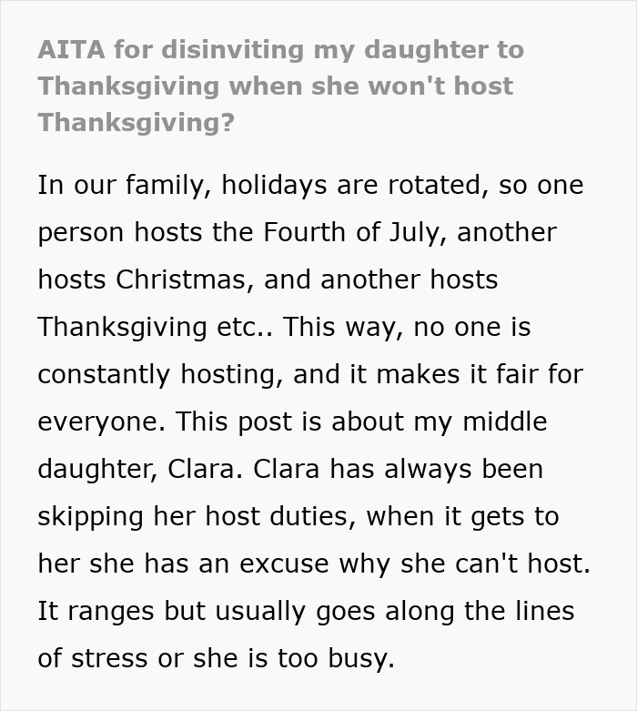 &ldquo;Am I A Jerk For Uninviting My Daughter To Thanksgiving Since She Won&rsquo;t Host It?&rdquo;