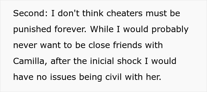 Text discussing opinions about infidelity and being civil despite past cheating. Text discussing opinions about infidelity and being civil despite past cheating.