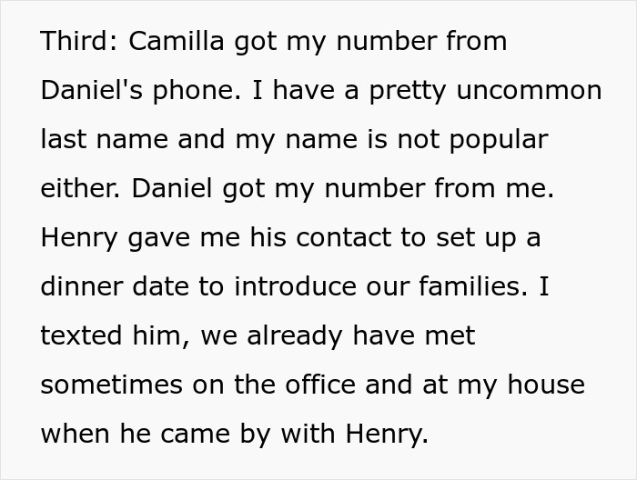 Text message exchange reveals past affair, with details about contact sharing and family introduction plans. Text message exchange reveals past affair, with details about contact sharing and family introduction plans.