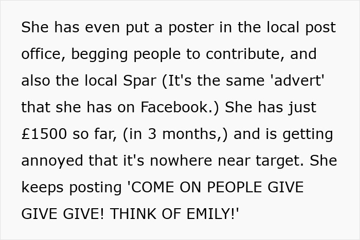 Woman seeking donations for daughter's exotic trip; poster in local post office and Spar, urging contributions. Woman seeking donations for daughter's exotic trip; poster in local post office and Spar, urging contributions.