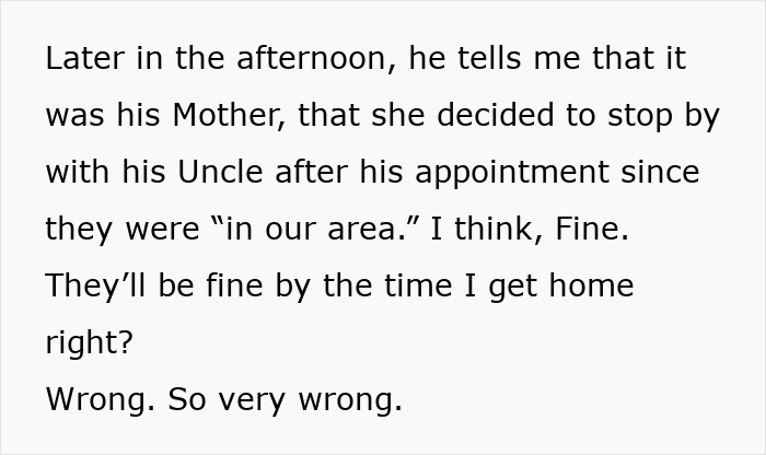 Text about mom's reaction to MIL visiting unexpectedly, feeling overwhelmed. Text about mom's reaction to MIL visiting unexpectedly, feeling overwhelmed.