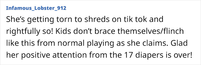 Social media comment criticizing momfluencer over viral son flinching clip. Social media comment criticizing momfluencer over viral son flinching clip.