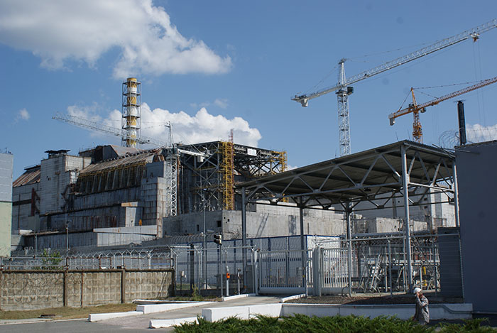 Chornobyl site with cranes and structures, related to genetically different dogs living nearby. Chornobyl site with cranes and structures, related to genetically different dogs living nearby.