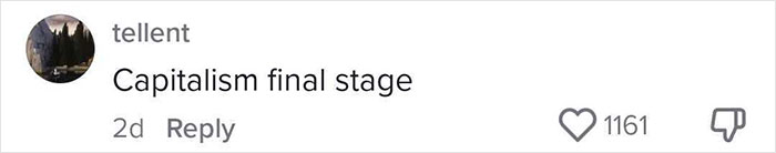 "Comment on social media reads 'Capitalism final stage', highlighting retail dystopia with 1161 likes and engagement. "Comment on social media reads 'Capitalism final stage', highlighting retail dystopia with 1161 likes and engagement.