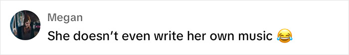 Comment criticizing JoJo Siwa's music writing, includes laughing emoji. Comment criticizing JoJo Siwa's music writing, includes laughing emoji.