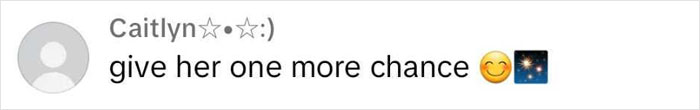 "Comment suggesting another chance for child’s behavior, with smiling emoji and stars icon. "Comment suggesting another chance for child’s behavior, with smiling emoji and stars icon.